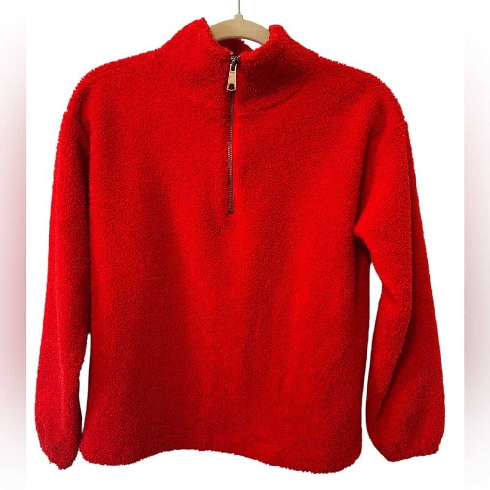 LOFT Vibrant Red Fleece Sherpa Pullover Quarter Zip Size Small Petite
